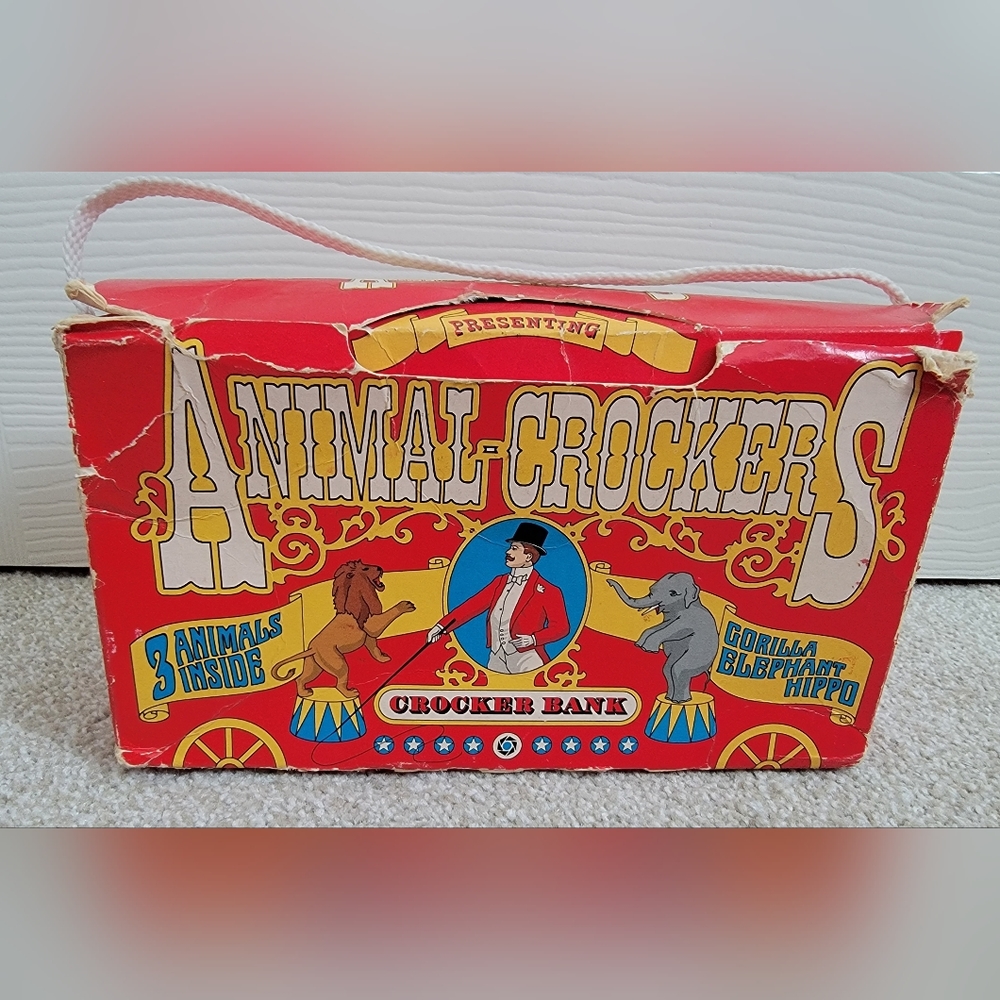 Animal Crockers Box With 3 Stuffed Animals Vintage 1981 Crocker Bank Dankin